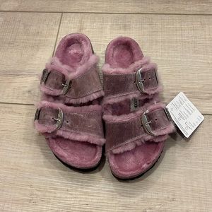 Fluffy pink Birkenstocks